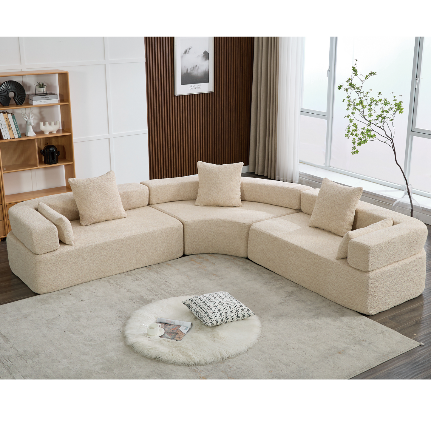 Oversized Combination Sofa,Curved Sofa,Upholstered 4 Seater Couch for Living Room,  Modern Modular 3 Piece Free Combination, Semicircular Modular  Sofa ,  Boucle, Khaki