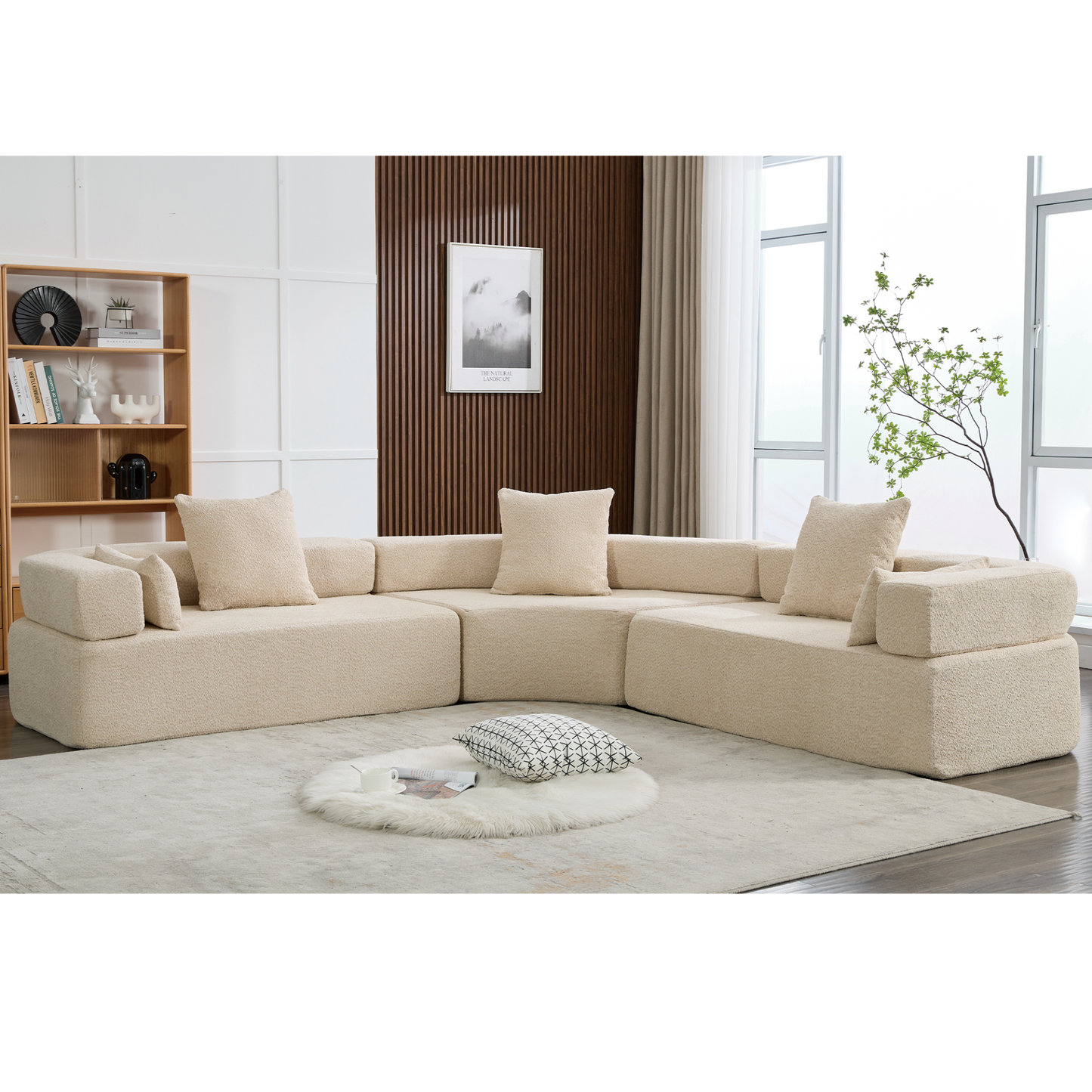 Oversized Combination Sofa,Curved Sofa,Upholstered 4 Seater Couch for Living Room,  Modern Modular 3 Piece Free Combination, Semicircular Modular  Sofa ,  Boucle, Khaki