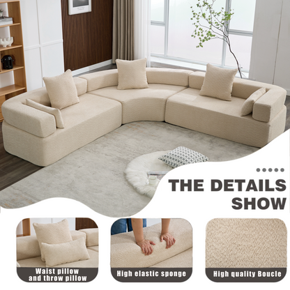 Oversized Combination Sofa,Curved Sofa,Upholstered 4 Seater Couch for Living Room,  Modern Modular 3 Piece Free Combination, Semicircular Modular  Sofa ,  Boucle, Khaki