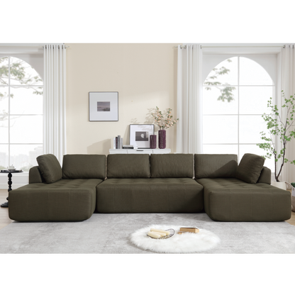 138.5 "Modular Combination Sofa, U-shaped Sofa, Living Room, Apartment, Upholstered ,6-seat Sofa, Free Combination Sofa (Mesh Fabric), Breathable Fabric,Green