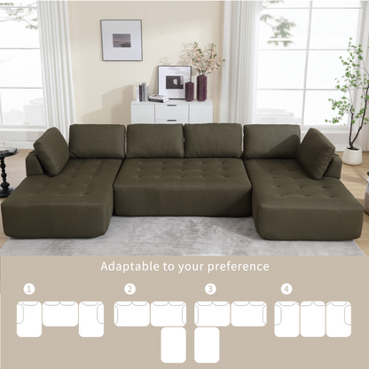138.5 "Modular Combination Sofa, U-shaped Sofa, Living Room, Apartment, Upholstered ,6-seat Sofa, Free Combination Sofa (Mesh Fabric), Breathable Fabric,Green