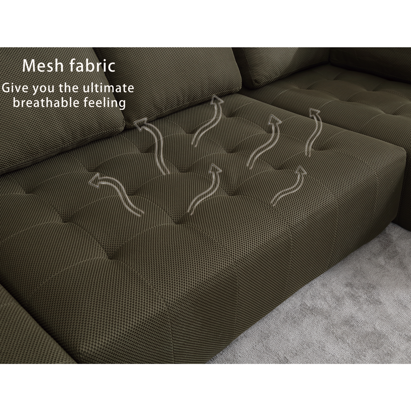 138.5 "Modular Combination Sofa, U-shaped Sofa, Living Room, Apartment, Upholstered ,6-seat Sofa, Free Combination Sofa (Mesh Fabric), Breathable Fabric,Green
