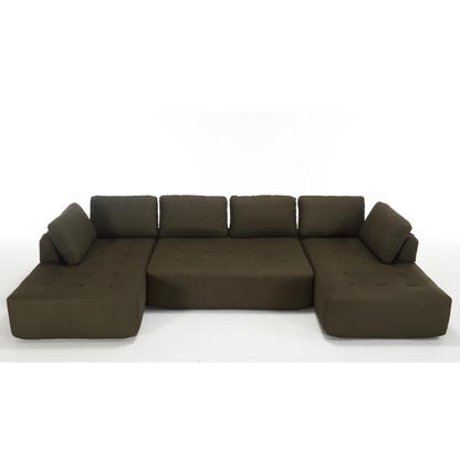 138.5 "Modular Combination Sofa, U-shaped Sofa, Living Room, Apartment, Upholstered ,6-seat Sofa, Free Combination Sofa (Mesh Fabric), Breathable Fabric,Green