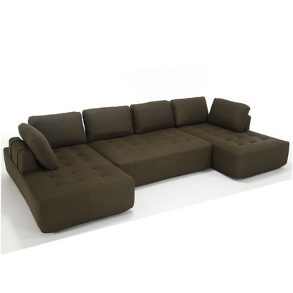 138.5 "Modular Combination Sofa, U-shaped Sofa, Living Room, Apartment, Upholstered ,6-seat Sofa, Free Combination Sofa (Mesh Fabric), Breathable Fabric,Green