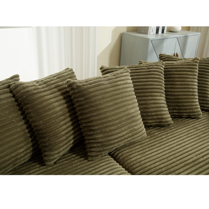Oversized Two-Piece Couches, L Shaped Sofa, Corduroy, Right Chaise Daybed,with Armrests,Eight Throw Pillows,Corner Sofa,Easy To Assemble, Green