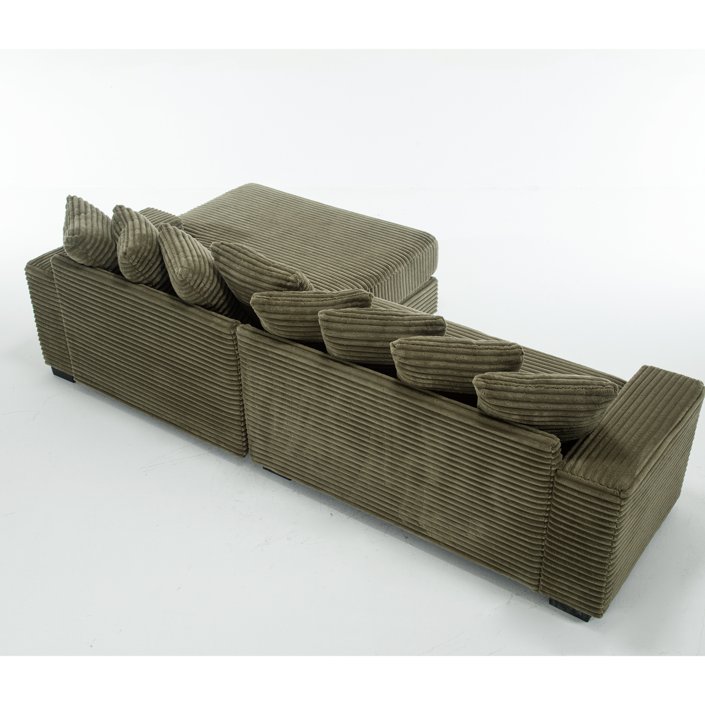Oversized Two-Piece Couches, L Shaped Sofa, Corduroy, Right Chaise Daybed,with Armrests,Eight Throw Pillows,Corner Sofa,Easy To Assemble, Green
