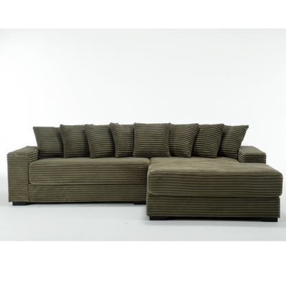 Oversized Two-Piece Couches, L Shaped Sofa, Corduroy, Right Chaise Daybed,with Armrests,Eight Throw Pillows,Corner Sofa,Easy To Assemble, Green