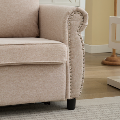 81.5" 2-in-1 Queen  Convertible Sleeper Sofa Bed,  Pull Out Couch Bed,3 seater sofa bed,with 3.35" Memory Foam Mattress ,Rivet handrail,Living Room, Apartment,  Beige
