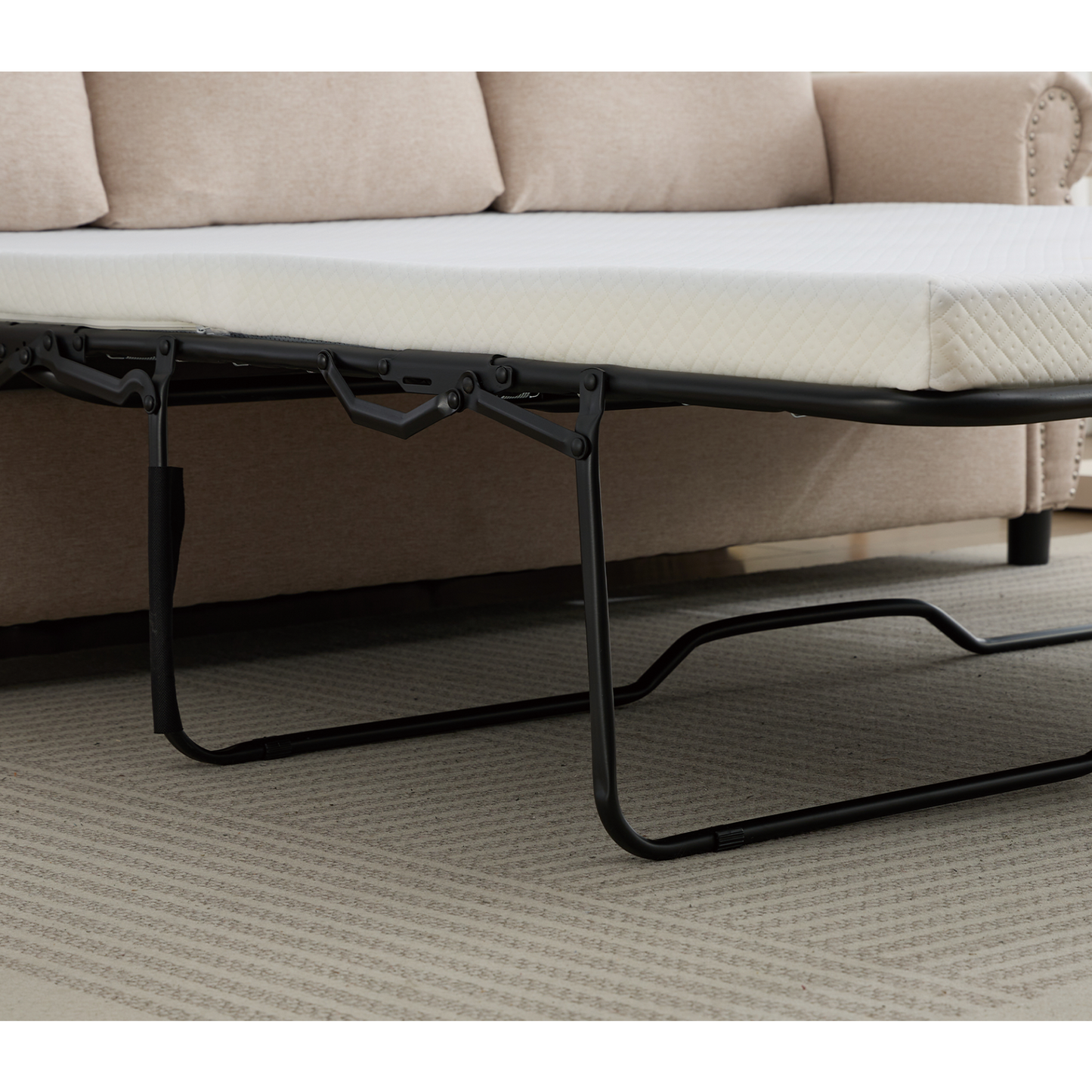 81.5" 2-in-1 Queen  Convertible Sleeper Sofa Bed,  Pull Out Couch Bed,3 seater sofa bed,with 3.35" Memory Foam Mattress ,Rivet handrail,Living Room, Apartment,  Beige