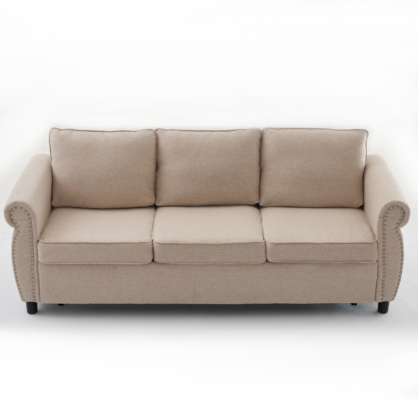 81.5" 2-in-1 Queen  Convertible Sleeper Sofa Bed,  Pull Out Couch Bed,3 seater sofa bed,with 3.35" Memory Foam Mattress ,Rivet handrail,Living Room, Apartment,  Beige
