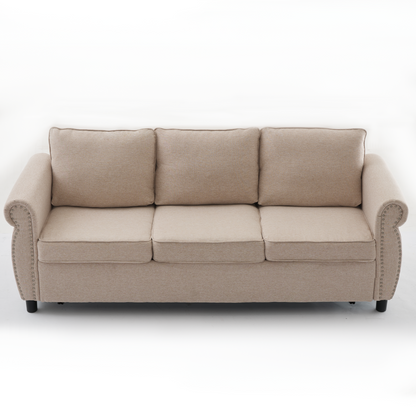 81.5" 2-in-1 Queen  Convertible Sleeper Sofa Bed,  Pull Out Couch Bed,3 seater sofa bed,with 3.35" Memory Foam Mattress ,Rivet handrail,Living Room, Apartment,  Beige