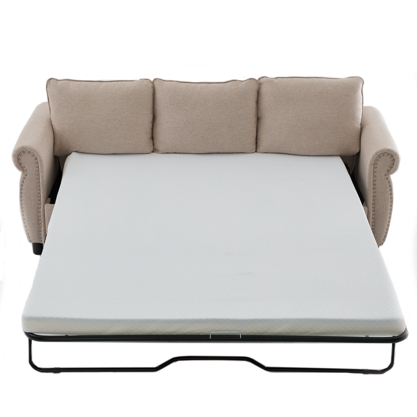 81.5" 2-in-1 Queen  Convertible Sleeper Sofa Bed,  Pull Out Couch Bed,3 seater sofa bed,with 3.35" Memory Foam Mattress ,Rivet handrail,Living Room, Apartment,  Beige