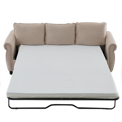 81.5" 2-in-1 Queen  Convertible Sleeper Sofa Bed,  Pull Out Couch Bed,3 seater sofa bed,with 3.35" Memory Foam Mattress ,Rivet handrail,Living Room, Apartment,  Beige