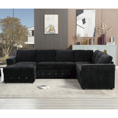 110.75" Sectional Sofa,Oversized modular sofa,Chaise Storage, Modern U Shaped  Couch , Upholstered Sofas,Chenille,Crystal button , Living Room, Apartment, Black