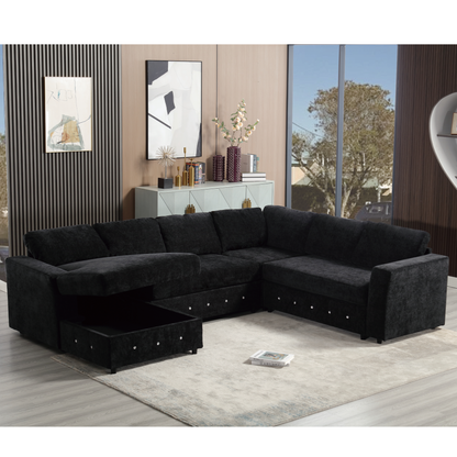 110.75" Sectional Sofa,Oversized modular sofa,Chaise Storage, Modern U Shaped  Couch , Upholstered Sofas,Chenille,Crystal button , Living Room, Apartment, Black