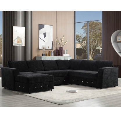 110.75" Sectional Sofa,Oversized modular sofa,Chaise Storage, Modern U Shaped  Couch , Upholstered Sofas,Chenille,Crystal button , Living Room, Apartment, Black