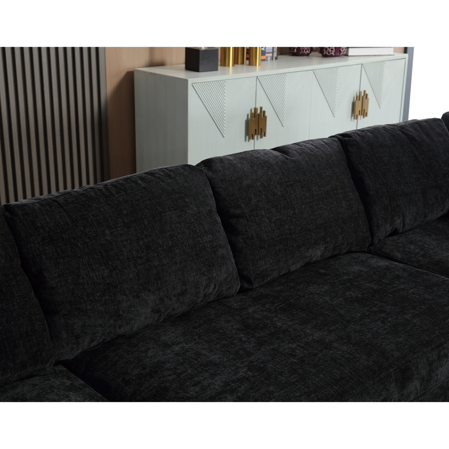 110.75" Sectional Sofa,Oversized modular sofa,Chaise Storage, Modern U Shaped  Couch , Upholstered Sofas,Chenille,Crystal button , Living Room, Apartment, Black