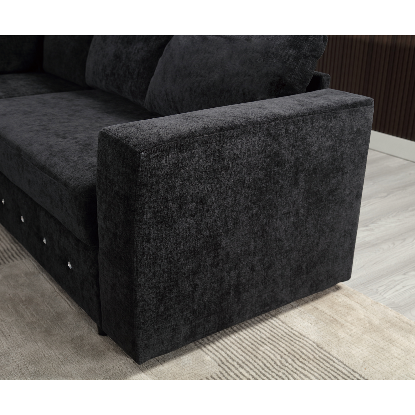 110.75" Sectional Sofa,Oversized modular sofa,Chaise Storage, Modern U Shaped  Couch , Upholstered Sofas,Chenille,Crystal button , Living Room, Apartment, Black
