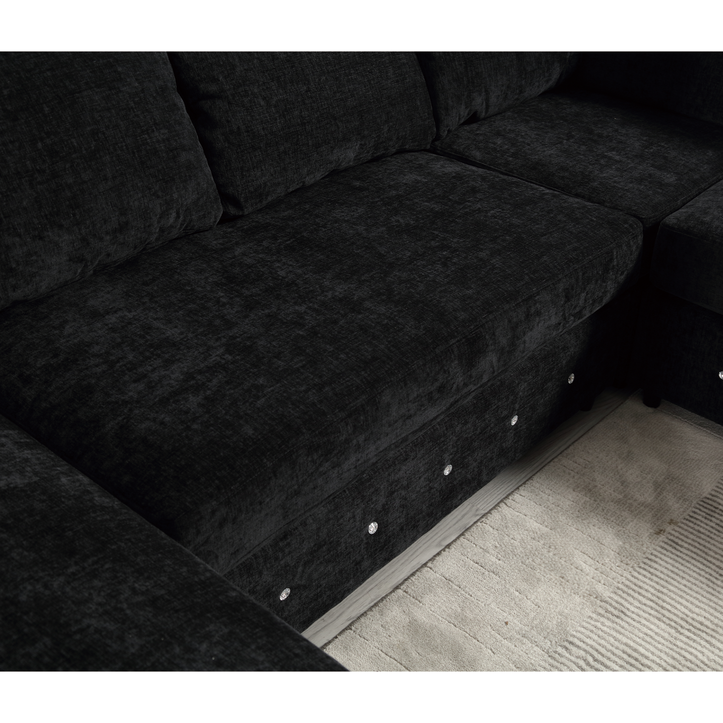 110.75" Sectional Sofa,Oversized modular sofa,Chaise Storage, Modern U Shaped  Couch , Upholstered Sofas,Chenille,Crystal button , Living Room, Apartment, Black