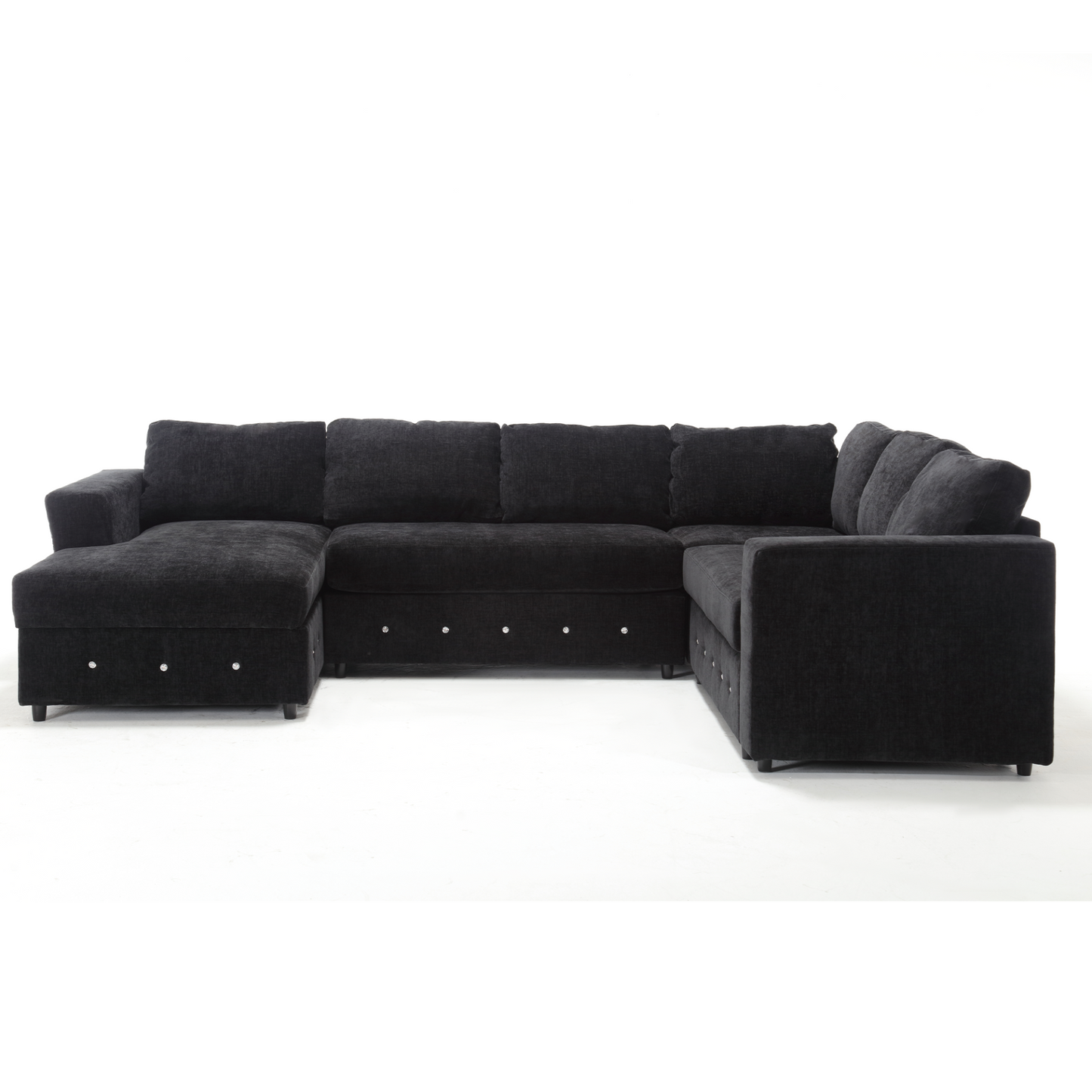 110.75" Sectional Sofa,Oversized modular sofa,Chaise Storage, Modern U Shaped  Couch , Upholstered Sofas,Chenille,Crystal button , Living Room, Apartment, Black