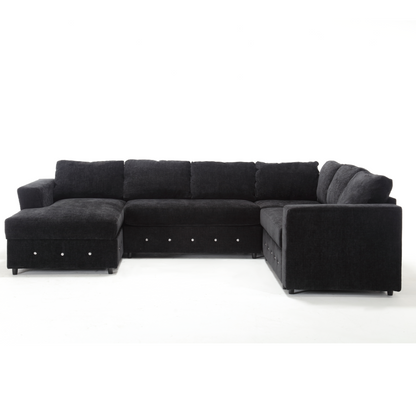 110.75" Sectional Sofa,Oversized modular sofa,Chaise Storage, Modern U Shaped  Couch , Upholstered Sofas,Chenille,Crystal button , Living Room, Apartment, Black