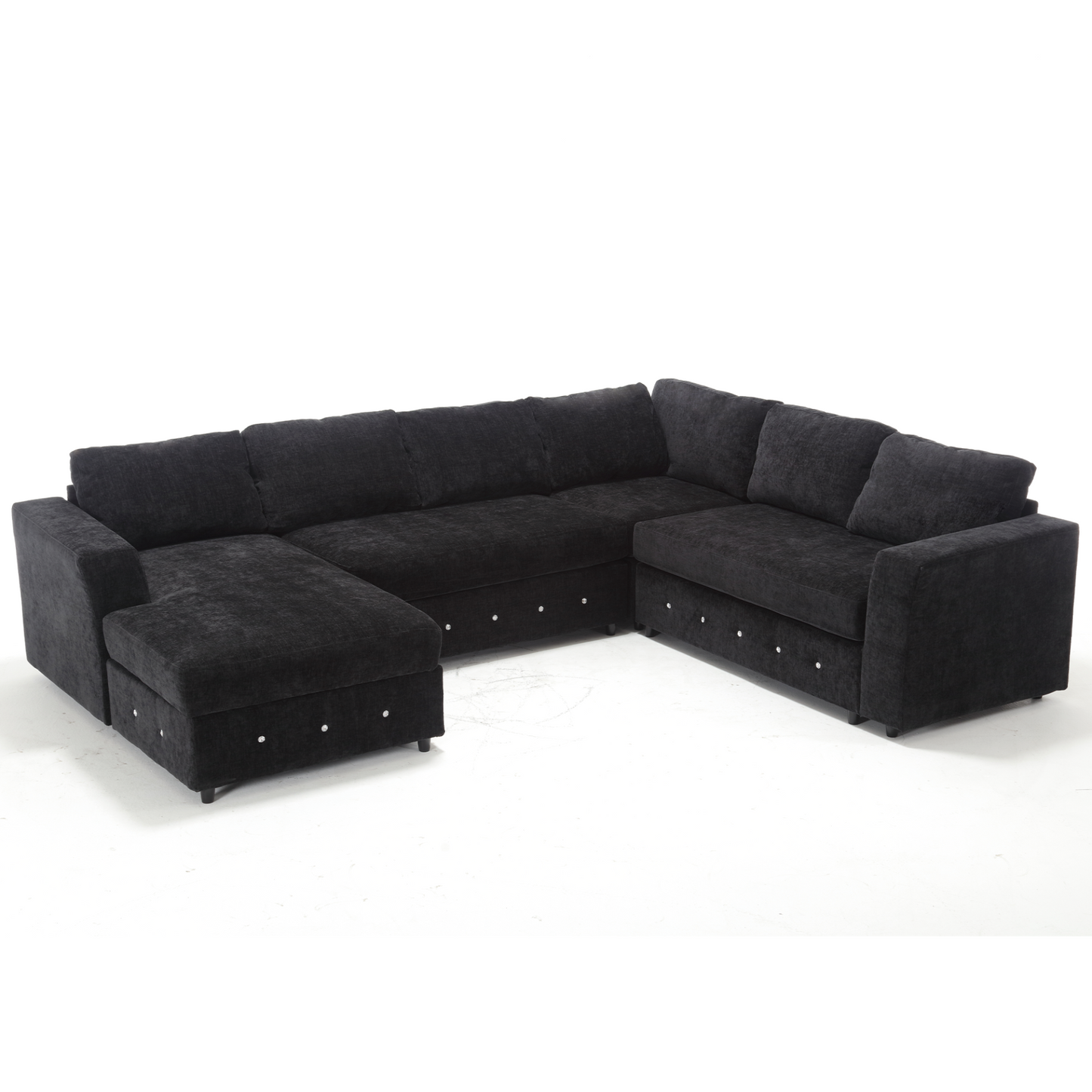 110.75" Sectional Sofa,Oversized modular sofa,Chaise Storage, Modern U Shaped  Couch , Upholstered Sofas,Chenille,Crystal button , Living Room, Apartment, Black