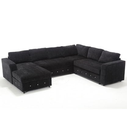 110.75" Sectional Sofa,Oversized modular sofa,Chaise Storage, Modern U Shaped  Couch , Upholstered Sofas,Chenille,Crystal button , Living Room, Apartment, Black