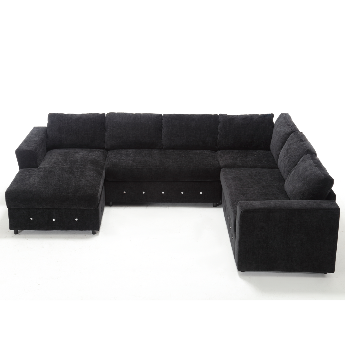 110.75" Sectional Sofa,Oversized modular sofa,Chaise Storage, Modern U Shaped  Couch , Upholstered Sofas,Chenille,Crystal button , Living Room, Apartment, Black