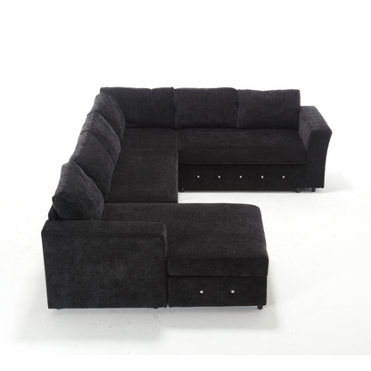 110.75" Sectional Sofa,Oversized modular sofa,Chaise Storage, Modern U Shaped  Couch , Upholstered Sofas,Chenille,Crystal button , Living Room, Apartment, Black