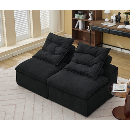 Modular Sofa,No Armrests,At will DIY,Soft Corduroy Fabric,Neck Pillow-Back Lounge Sofa Chair,Reading Nook, or Apartment Living, Lumbar Pillow,2 Seats,Upholstered,Black