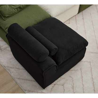 Modular Sofa,No Armrests,At will DIY,Soft Corduroy Fabric,Neck Pillow-Back Lounge Sofa Chair,Reading Nook, or Apartment Living, Lumbar Pillow,2 Seats,Upholstered,Black
