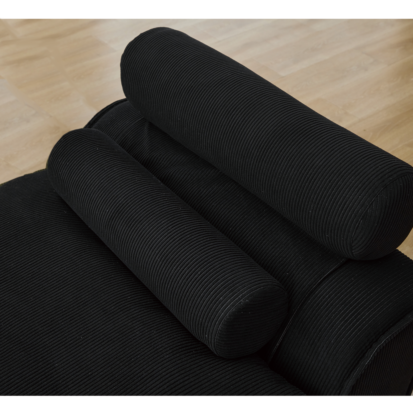 Modular Sofa,No Armrests,At will DIY,Soft Corduroy Fabric,Neck Pillow-Back Lounge Sofa Chair,Reading Nook, or Apartment Living, Lumbar Pillow,2 Seats,Upholstered,Black