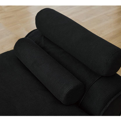 Modular Sofa,No Armrests,At will DIY,Soft Corduroy Fabric,Neck Pillow-Back Lounge Sofa Chair,Reading Nook, or Apartment Living, Lumbar Pillow,2 Seats,Upholstered,Black