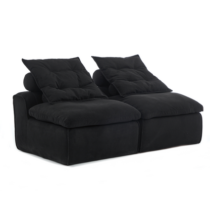 Modular Sofa,No Armrests,At will DIY,Soft Corduroy Fabric,Neck Pillow-Back Lounge Sofa Chair,Reading Nook, or Apartment Living, Lumbar Pillow,2 Seats,Upholstered,Black