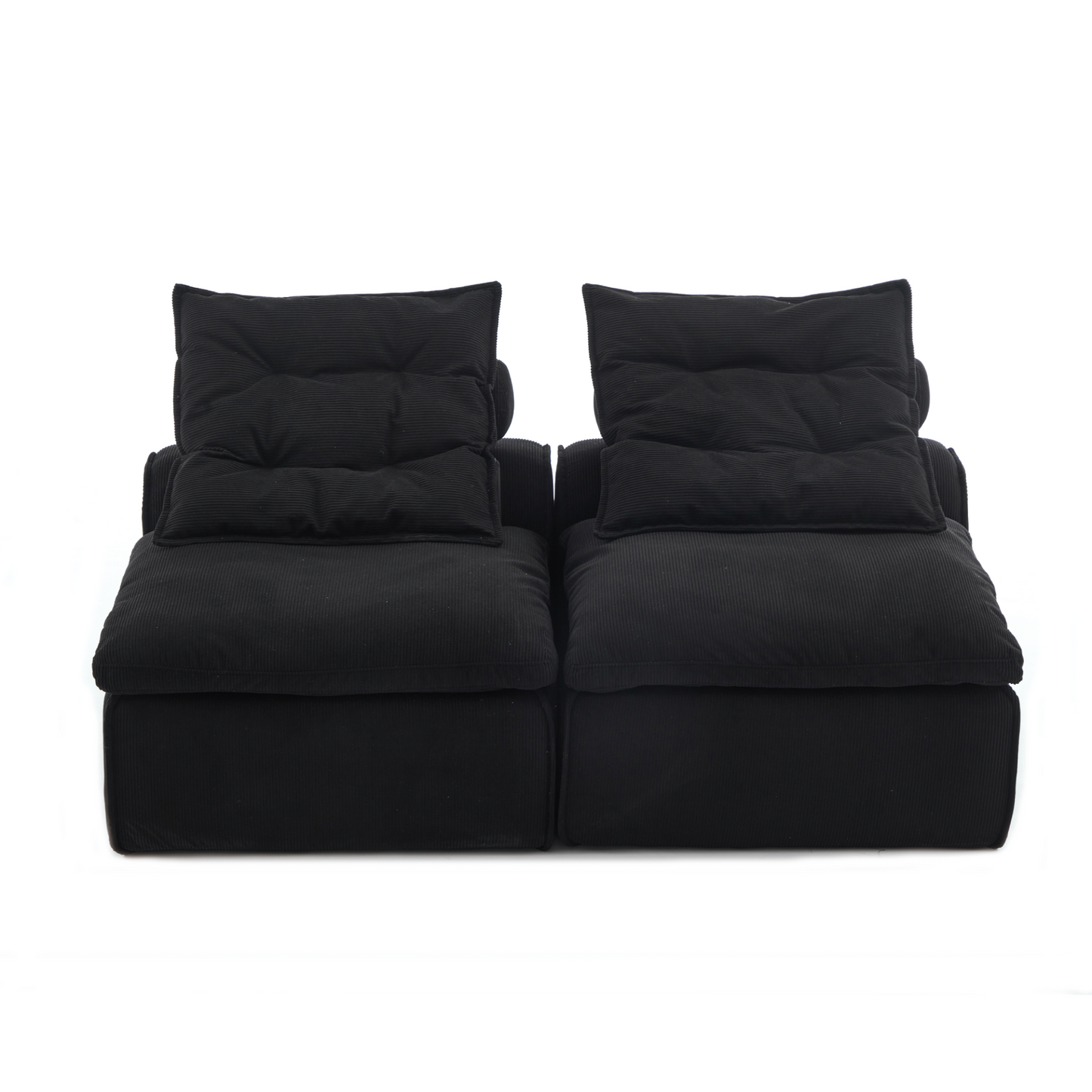 Modular Sofa,No Armrests,At will DIY,Soft Corduroy Fabric,Neck Pillow-Back Lounge Sofa Chair,Reading Nook, or Apartment Living, Lumbar Pillow,2 Seats,Upholstered,Black
