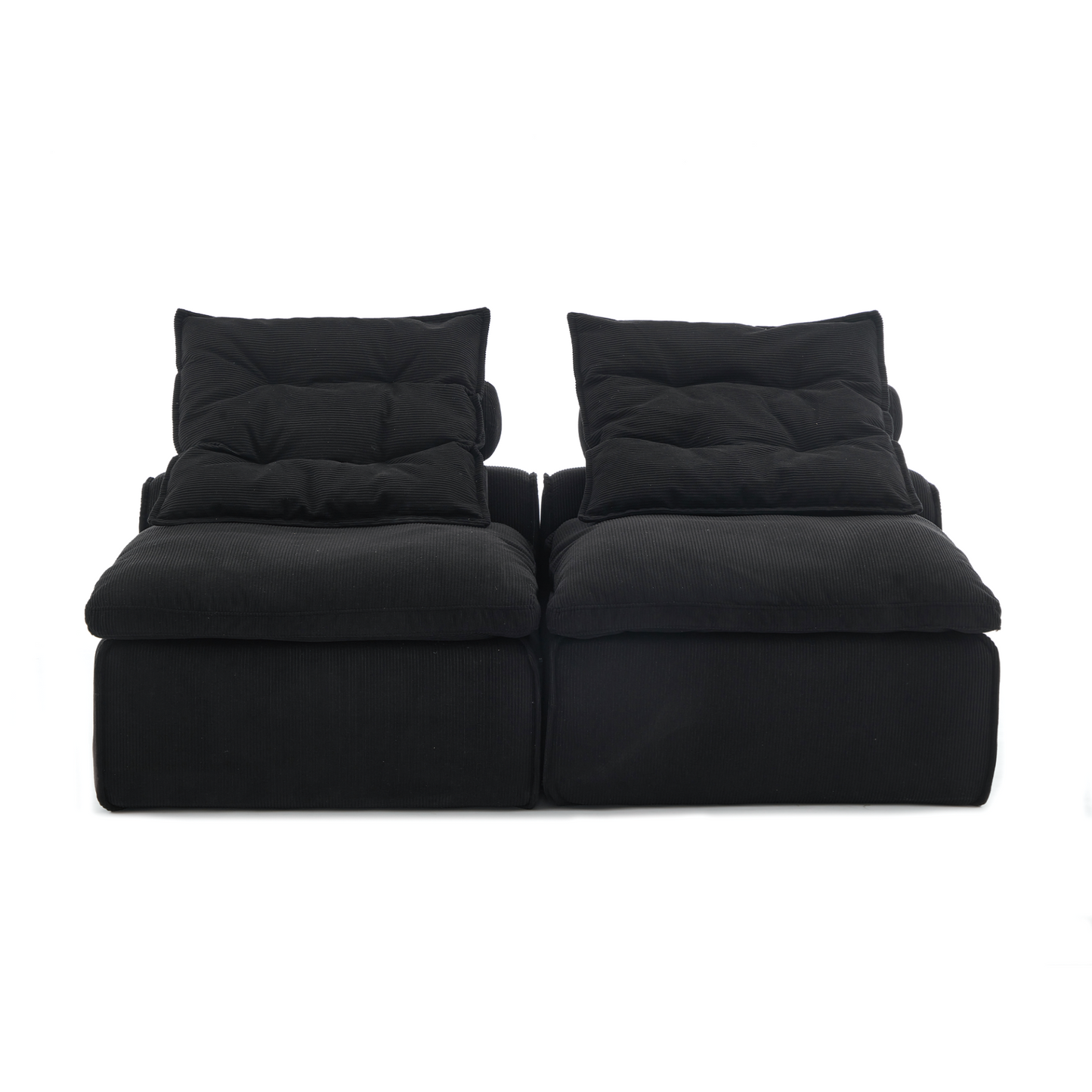 Modular Sofa,No Armrests,At will DIY,Soft Corduroy Fabric,Neck Pillow-Back Lounge Sofa Chair,Reading Nook, or Apartment Living, Lumbar Pillow,2 Seats,Upholstered,Black