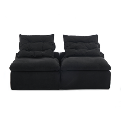 Modular Sofa,No Armrests,At will DIY,Soft Corduroy Fabric,Neck Pillow-Back Lounge Sofa Chair,Reading Nook, or Apartment Living, Lumbar Pillow,2 Seats,Upholstered,Black