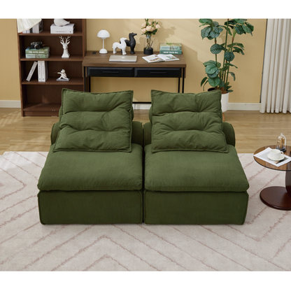 Modular Sofa,No Armrests,At will DIY,Soft Corduroy Fabric,Neck Pillow-Back Lounge Sofa Chair,Reading Nook, or Apartment Living, Lumbar Pillow,2 Seats,Upholstered,Green