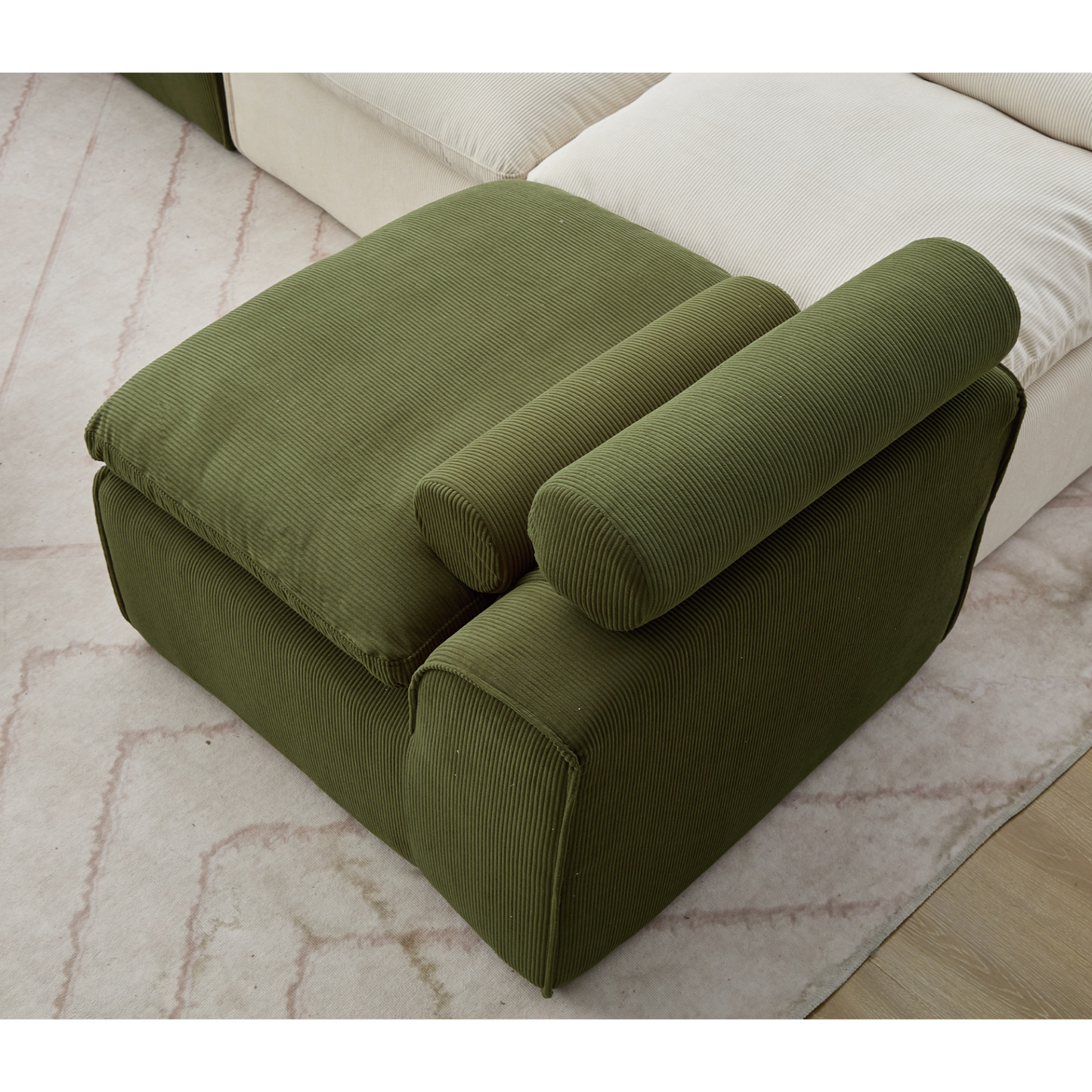 Modular Sofa,No Armrests,At will DIY,Soft Corduroy Fabric,Neck Pillow-Back Lounge Sofa Chair,Reading Nook, or Apartment Living, Lumbar Pillow,2 Seats,Upholstered,Green
