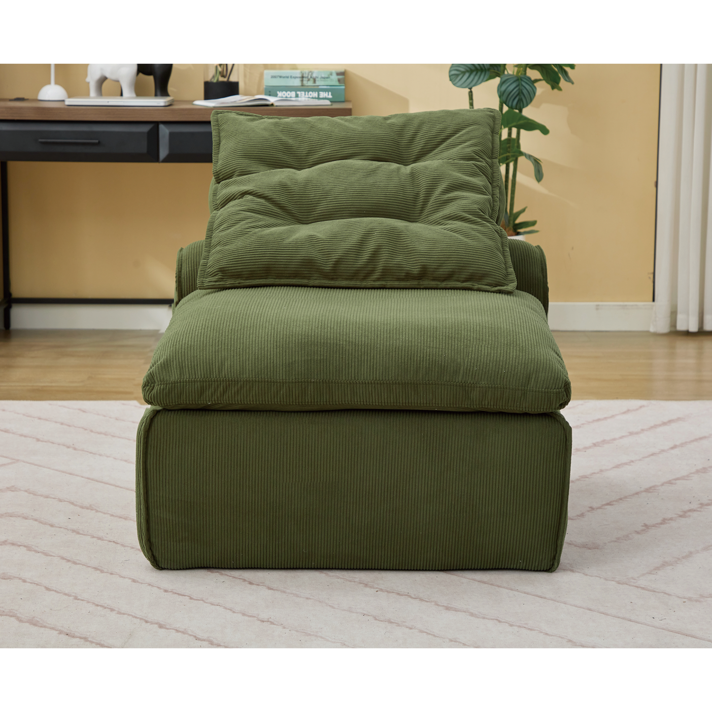 Modular Sofa,No Armrests,At will DIY,Soft Corduroy Fabric,Neck Pillow-Back Lounge Sofa Chair,Reading Nook, or Apartment Living, Lumbar Pillow,2 Seats,Upholstered,Green