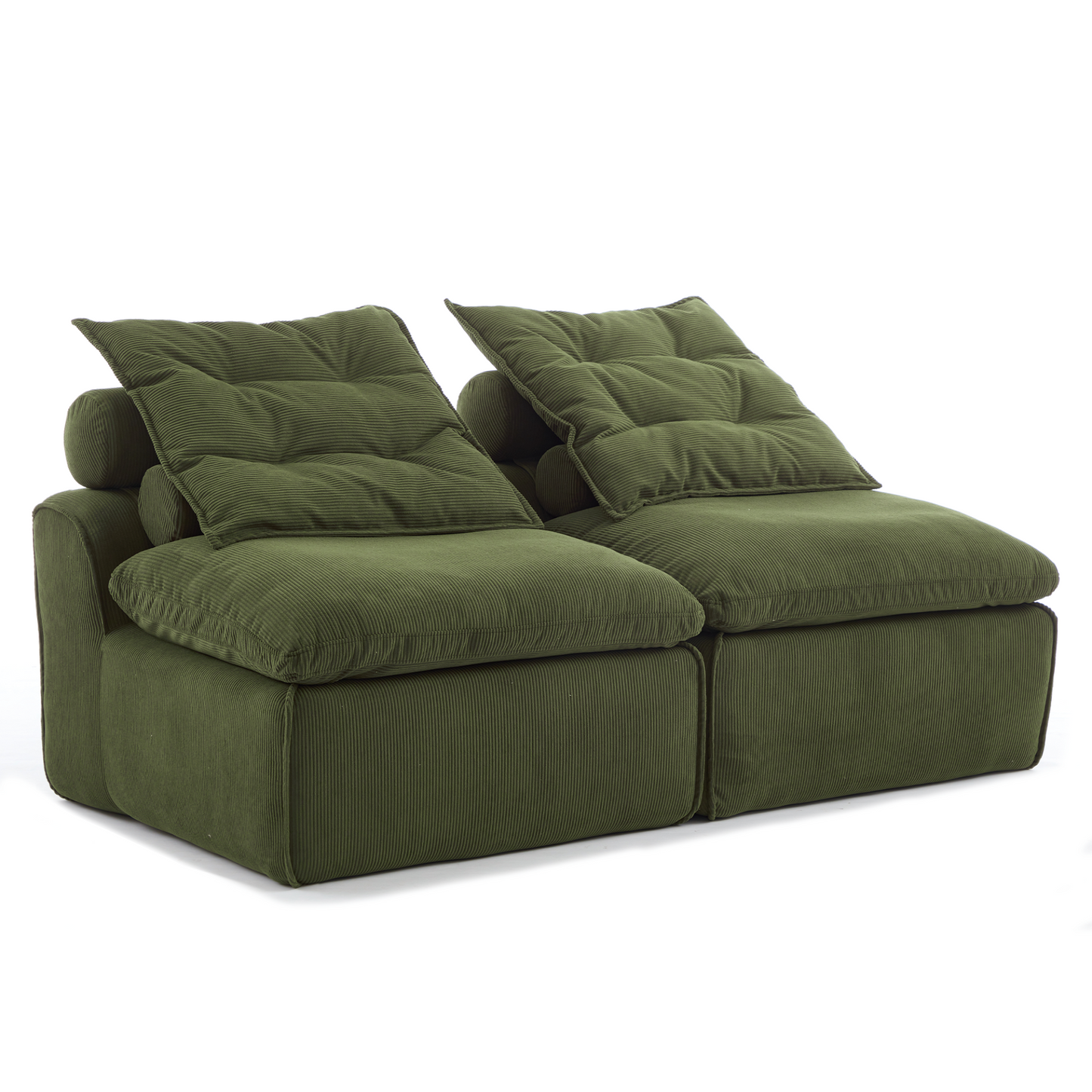 Modular Sofa,No Armrests,At will DIY,Soft Corduroy Fabric,Neck Pillow-Back Lounge Sofa Chair,Reading Nook, or Apartment Living, Lumbar Pillow,2 Seats,Upholstered,Green