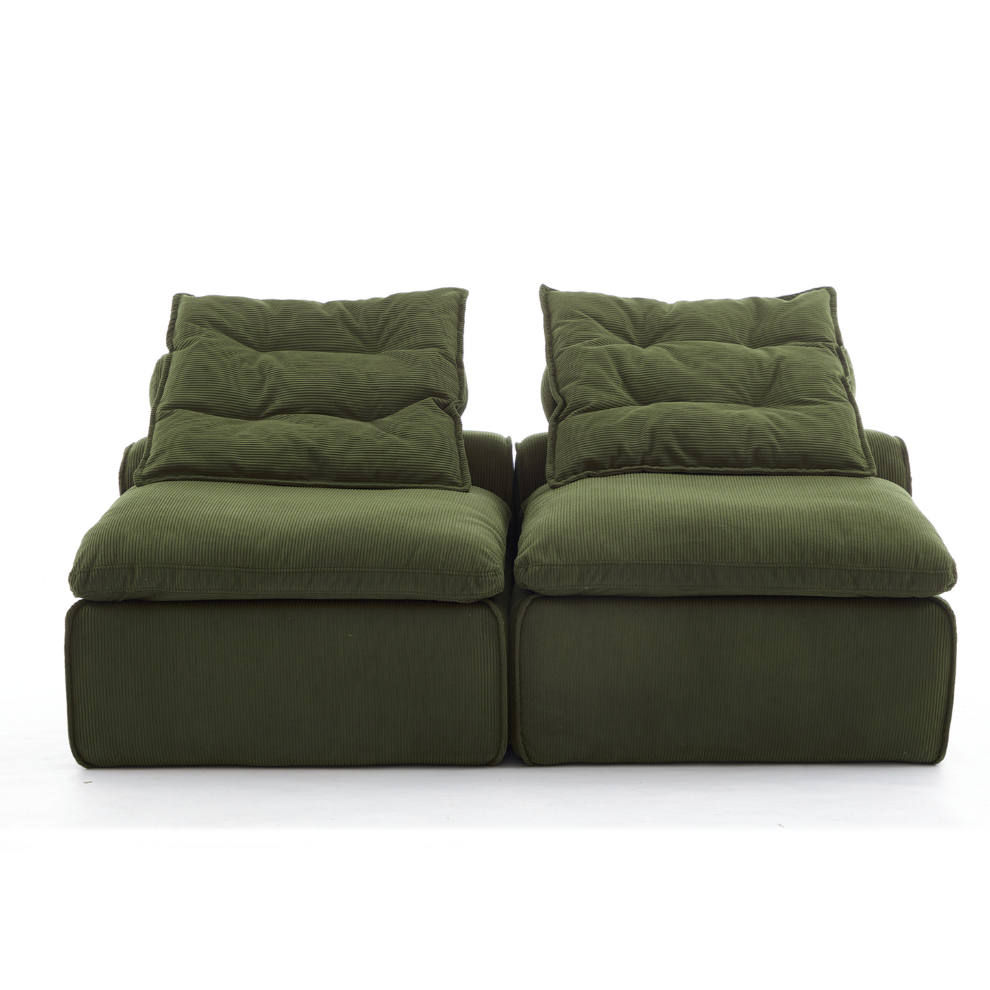 Modular Sofa,No Armrests,At will DIY,Soft Corduroy Fabric,Neck Pillow-Back Lounge Sofa Chair,Reading Nook, or Apartment Living, Lumbar Pillow,2 Seats,Upholstered,Green