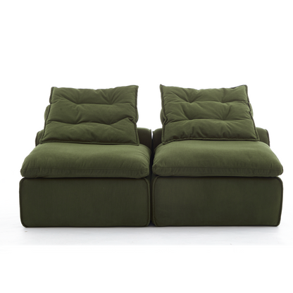 Modular Sofa,No Armrests,At will DIY,Soft Corduroy Fabric,Neck Pillow-Back Lounge Sofa Chair,Reading Nook, or Apartment Living, Lumbar Pillow,2 Seats,Upholstered,Green