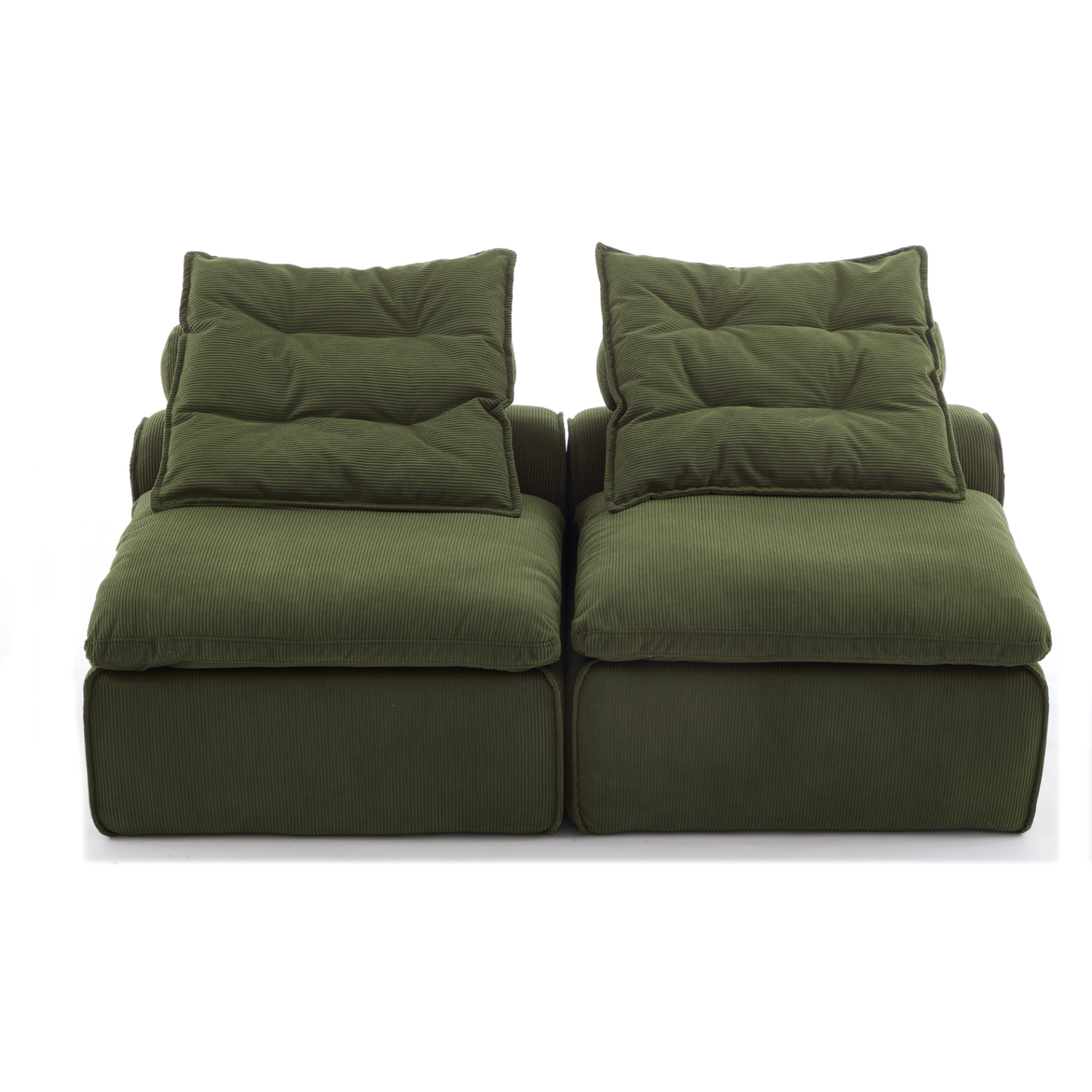 Modular Sofa,No Armrests,At will DIY,Soft Corduroy Fabric,Neck Pillow-Back Lounge Sofa Chair,Reading Nook, or Apartment Living, Lumbar Pillow,2 Seats,Upholstered,Green