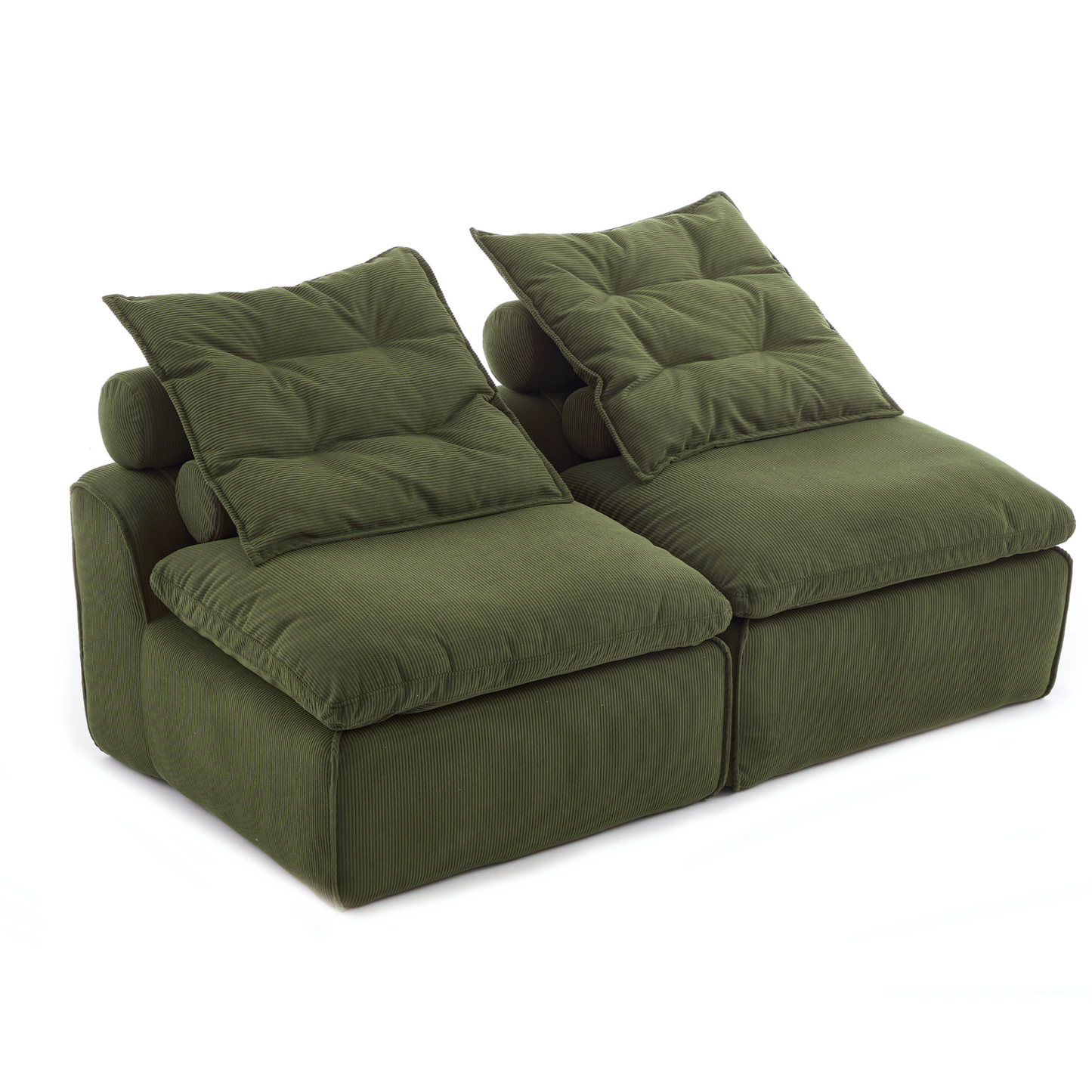 Modular Sofa,No Armrests,At will DIY,Soft Corduroy Fabric,Neck Pillow-Back Lounge Sofa Chair,Reading Nook, or Apartment Living, Lumbar Pillow,2 Seats,Upholstered,Green