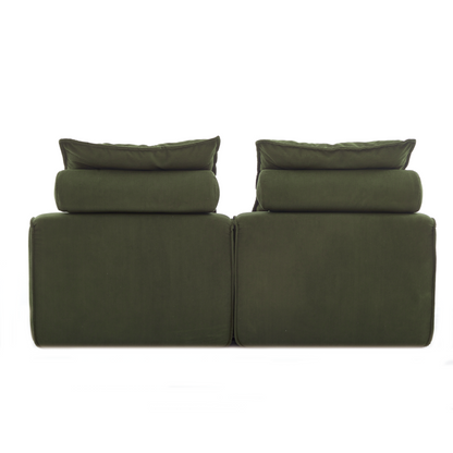 Modular Sofa,No Armrests,At will DIY,Soft Corduroy Fabric,Neck Pillow-Back Lounge Sofa Chair,Reading Nook, or Apartment Living, Lumbar Pillow,2 Seats,Upholstered,Green