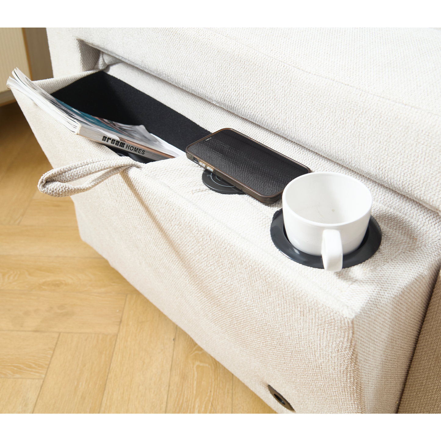 Sectional Couches For Living Room,Modular Couch,Wireless Charging Port & Cup Holders,5-seat ,DIY Combination,L-shaped Sofa,Book Storage Space,Soft Linen Fabric,Beige