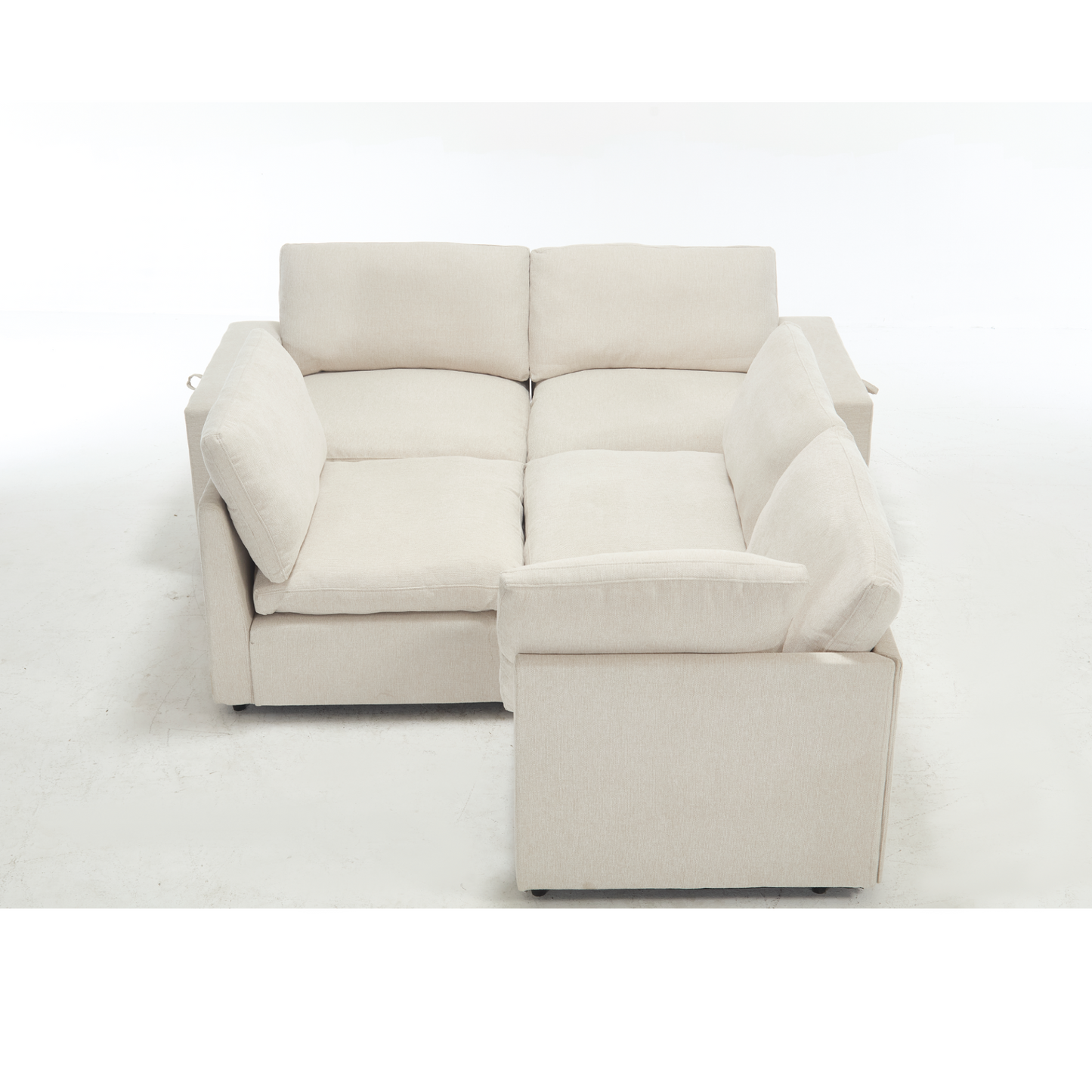 Sectional Couches For Living Room,Modular Couch,Wireless Charging Port & Cup Holders,5-seat ,DIY Combination,L-shaped Sofa,Book Storage Space,Soft Linen Fabric,Beige