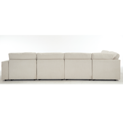 Sectional Couches For Living Room,Modular Couch,Wireless Charging Port & Cup Holders,5-seat ,DIY Combination,L-shaped Sofa,Book Storage Space,Soft Linen Fabric,Beige