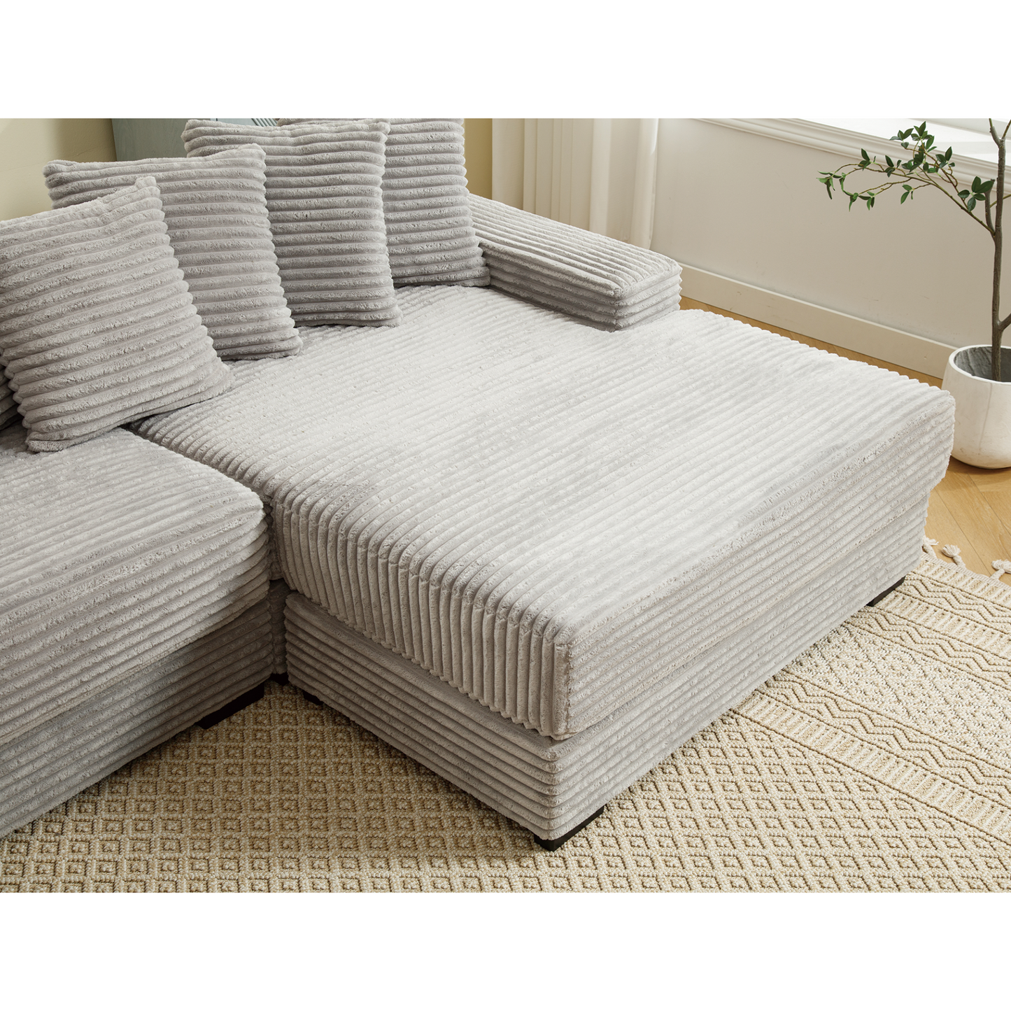 Oversized Two-Piece Couches, L Shaped Sofa, Corduroy, Right Chaise Daybed,with Armrests,Eight Throw Pillows,Corner Sofa,Easy To Assemble, Gray